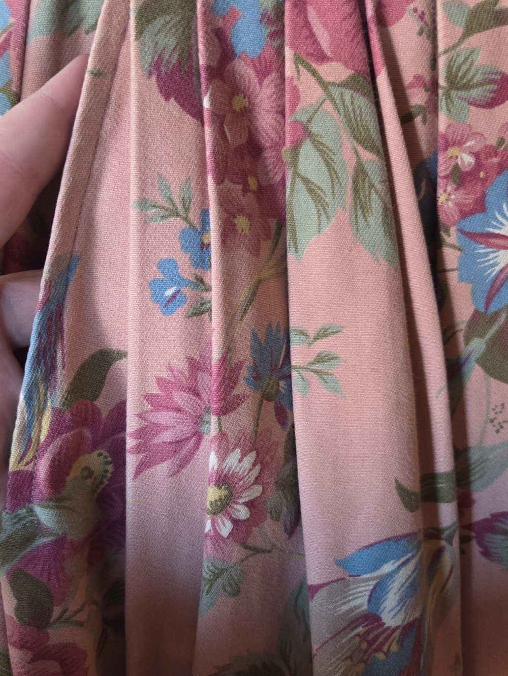 Vtg Ruff Hewn Floral Pleated Button Front Midi Skirt Pink Cotton Pockets USA 8 - Picture 6 of 12